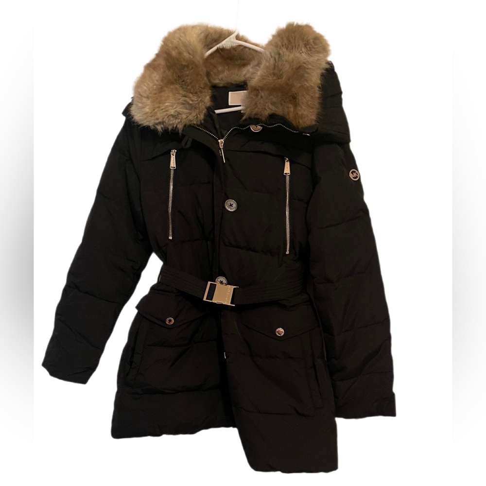 NWT Michael Kors Black Puffer Coat with Faux Fur Collar